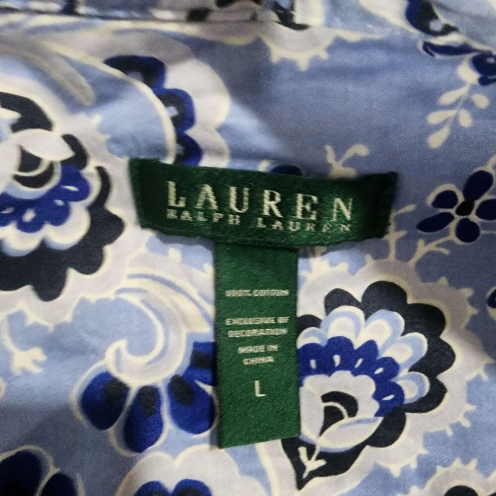 Lauren Ralph Lauren Blue Paisley Cotton Pajama Set L Button Front Sleepwear - Picture 3 of 7